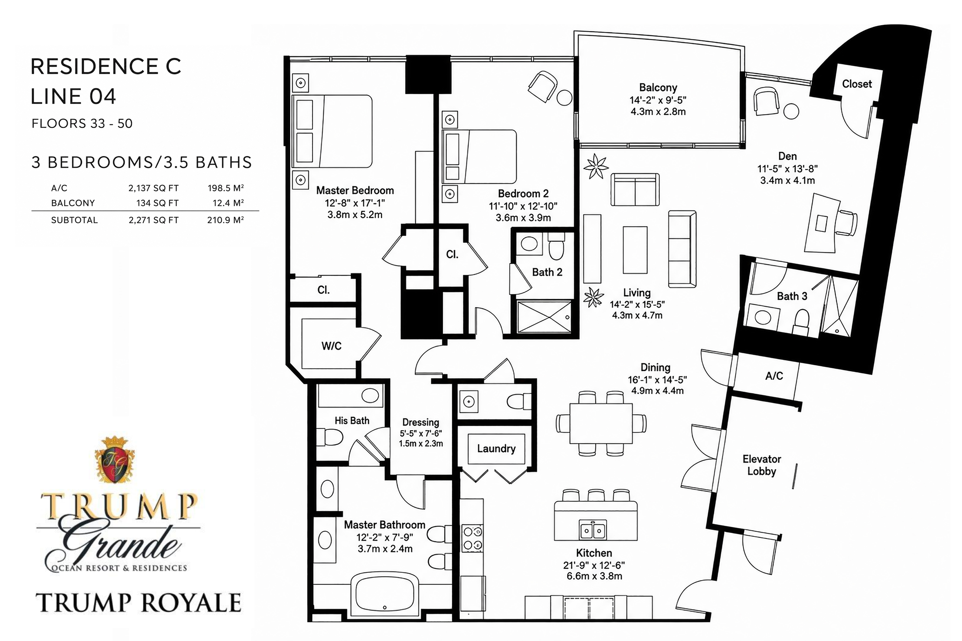 Floor plan for Trump Royale Residence 3504